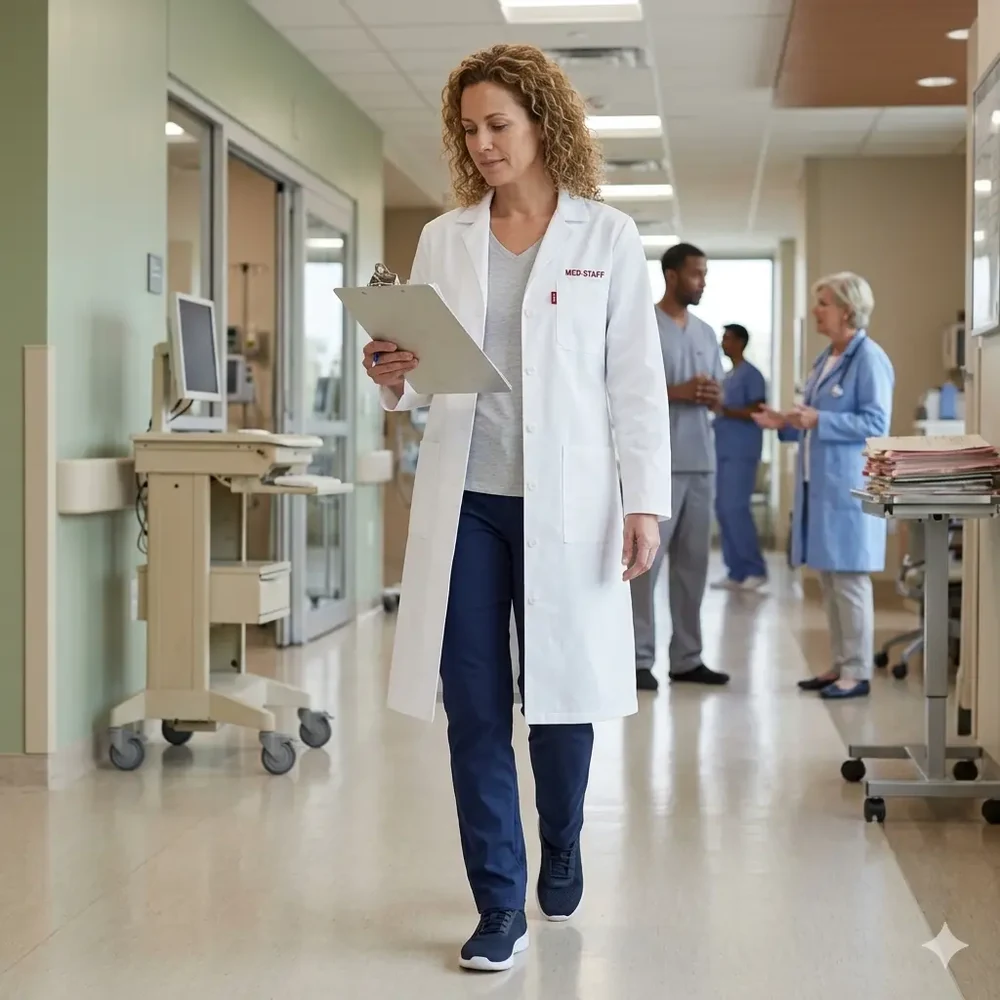 Physician in medical corridor