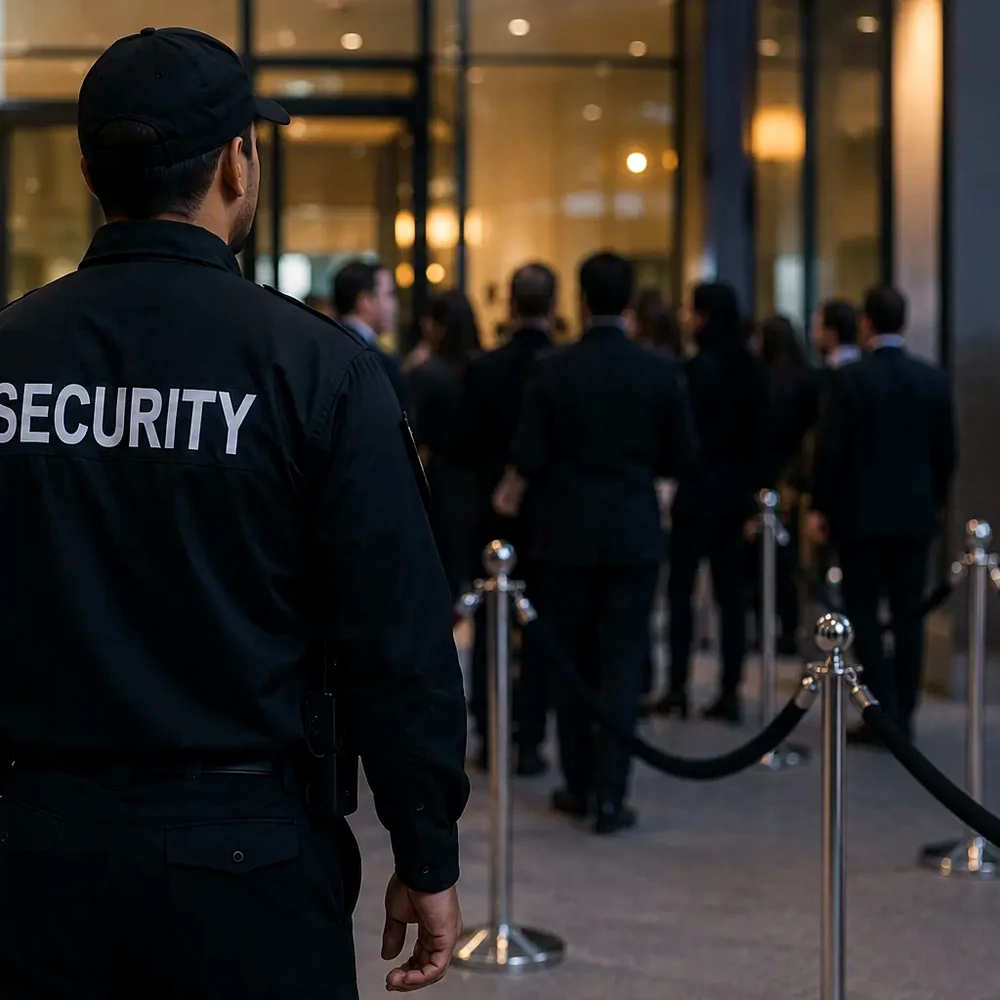 Security officer managing event entrance